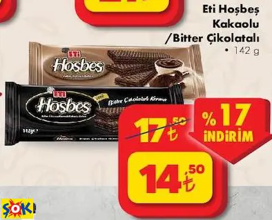 ETİ HOŞBEŞ KAKAOLU /BİTTER ÇİKOLATALI